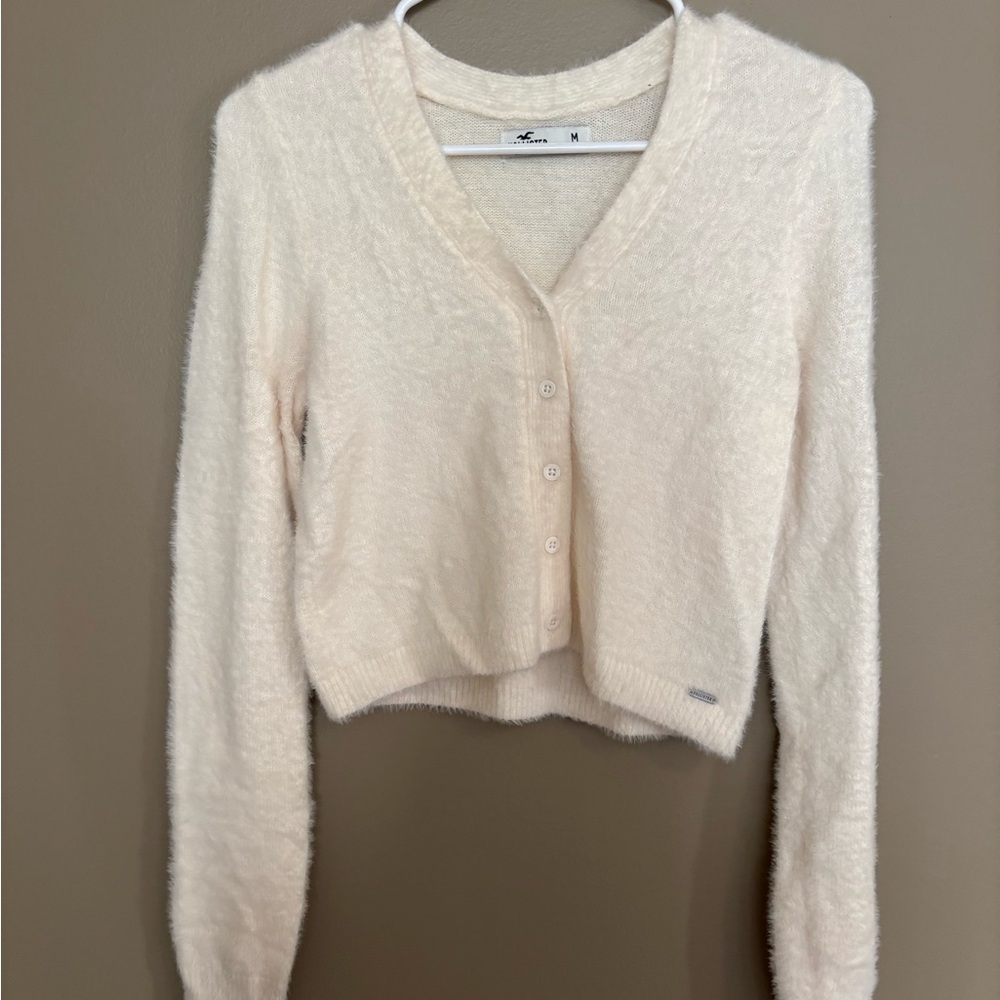 Hollister Cream Fuzzy V-Neck Cardigan